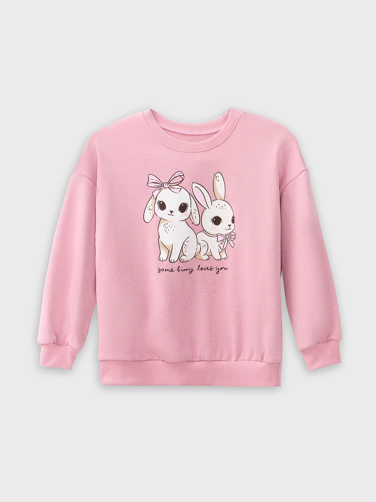 Свитшот для девочек розовый с надписью "Some bunny loves you" - 5