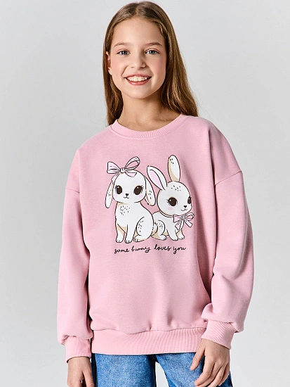 картинка Свитшот для девочек розовый с надписью "Some bunny loves you" от известного бренда одежды для девочек Mark Formelle