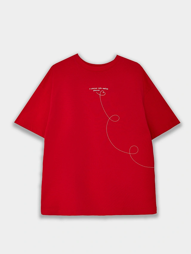 Футболка женская оверсайз красная с надписью "Я ужасно тебя люблю ужасно" - 12