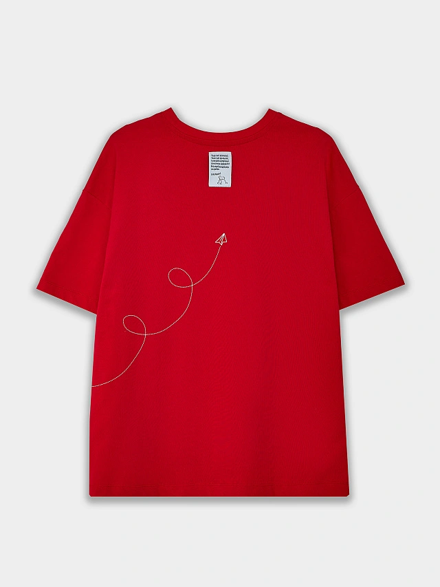 Футболка женская оверсайз красная с надписью "Я ужасно тебя люблю ужасно" - 15