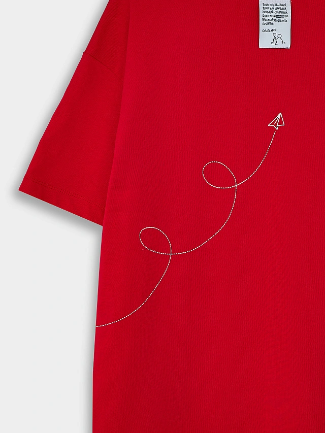 Футболка женская оверсайз красная с надписью "Я ужасно тебя люблю ужасно" - 17