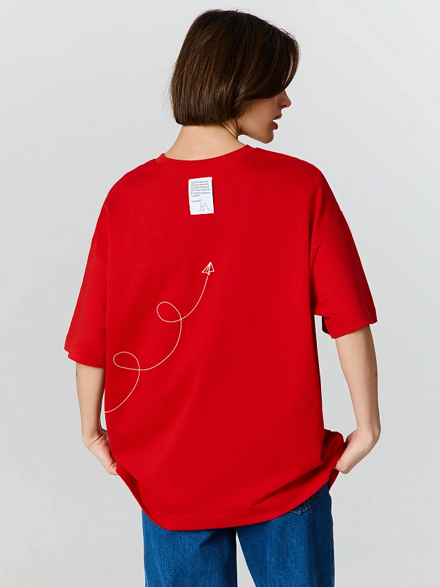 Футболка женская оверсайз красная с надписью "Я ужасно тебя люблю ужасно" - 7