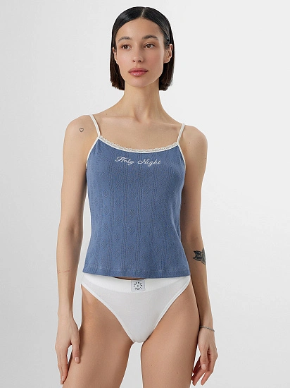 картинка Топ бельевой женский синий с надписью "Holy night" от магазина стильной одежды Mark Formelle