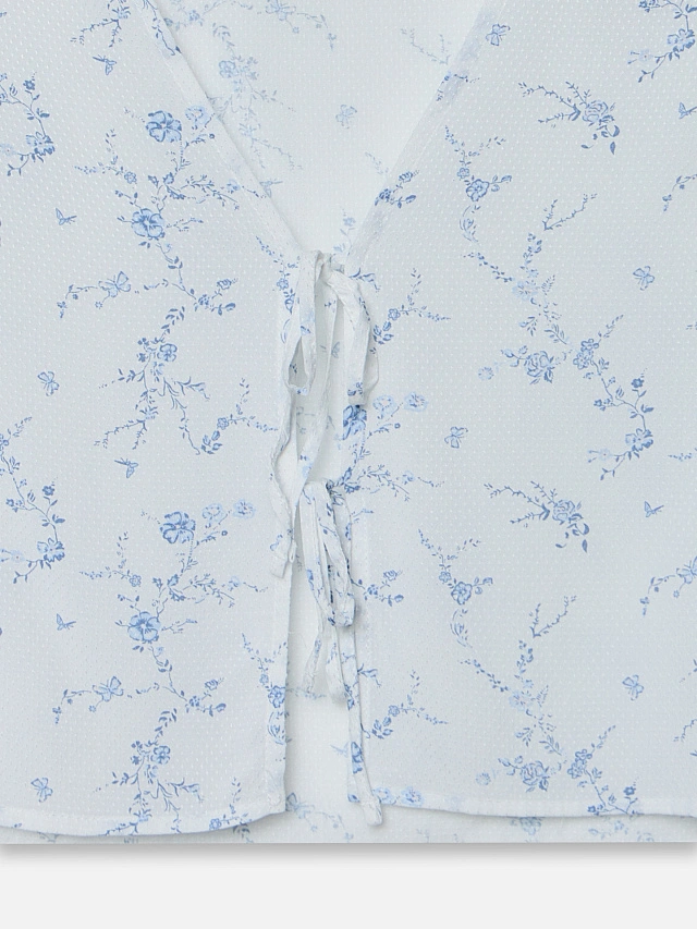 Комплект женский домашний молочный с цветочным принтом - 11