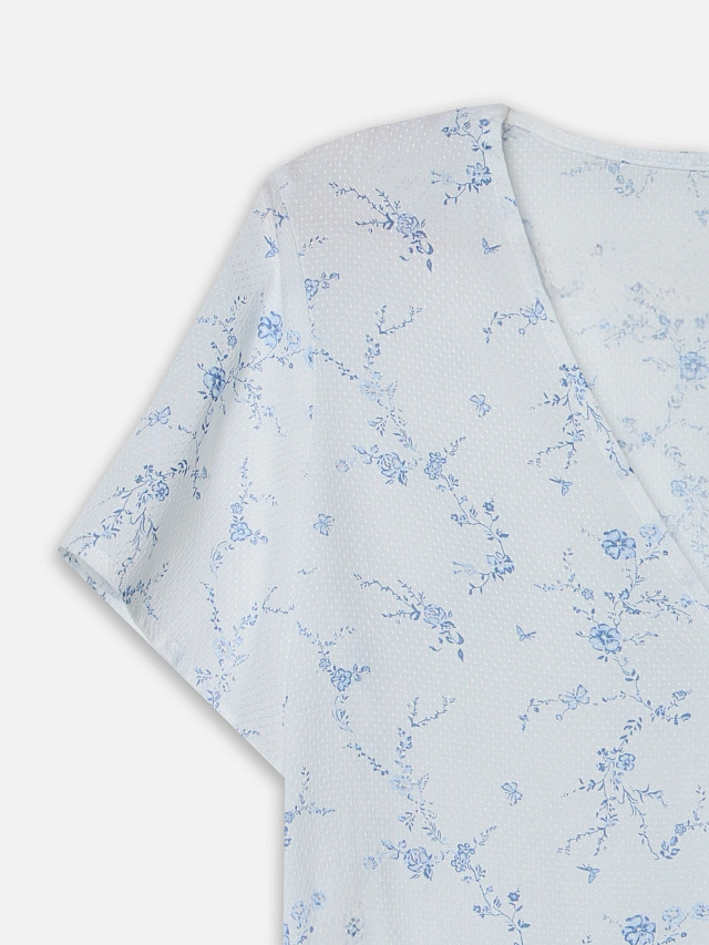 Комплект женский домашний молочный с цветочным принтом - 12