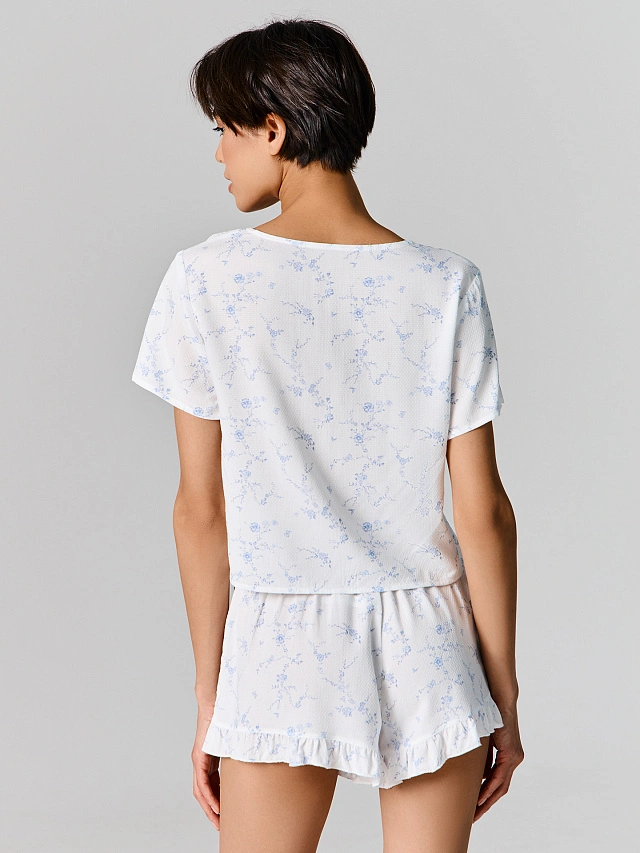 Комплект женский домашний молочный с цветочным принтом - 5
