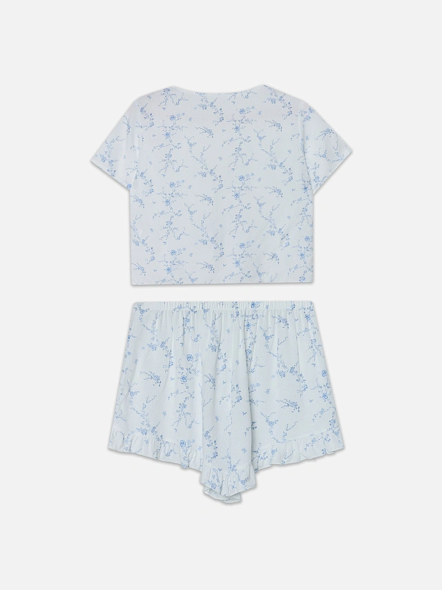 Комплект женский домашний молочный с цветочным принтом - 10