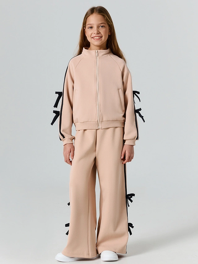 Толстовка для девочек серая на молнии с декоративными бантиками - 3