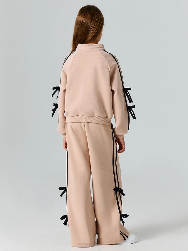 Толстовка для девочек серая на молнии с декоративными бантиками - 4