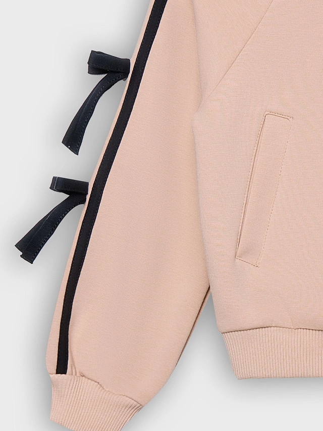 Толстовка для девочек серая на молнии с декоративными бантиками - 7