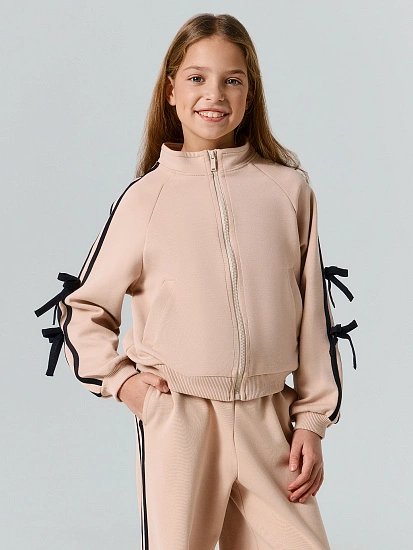 картинка Толстовка для девочек серая на молнии с декоративными бантиками от известного бренда одежды для девочек Mark Formelle
