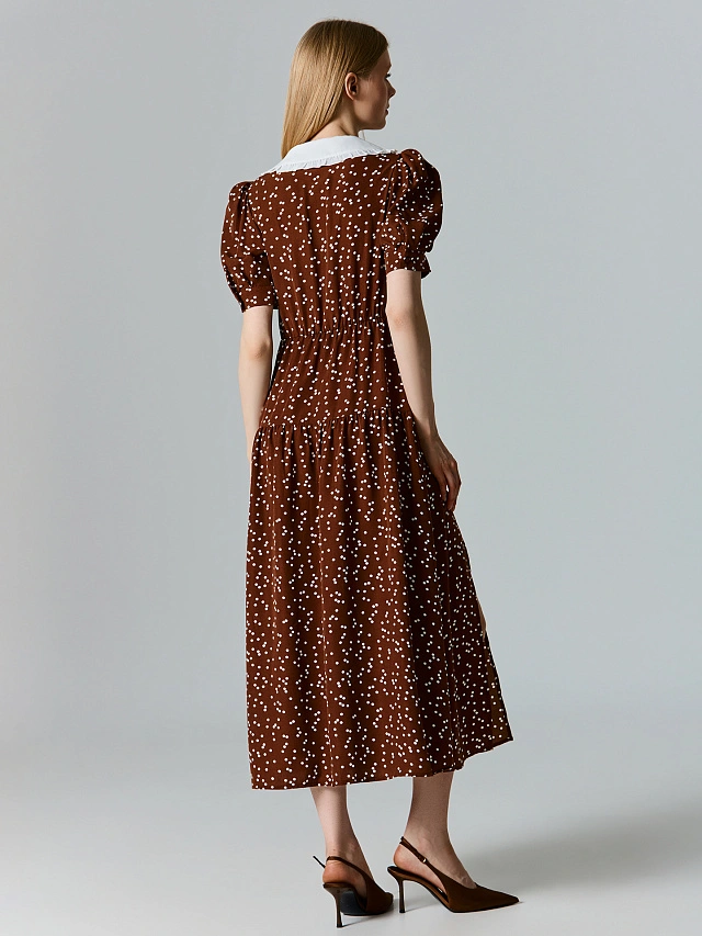 Платье миди женское приталенное с воротником - 4