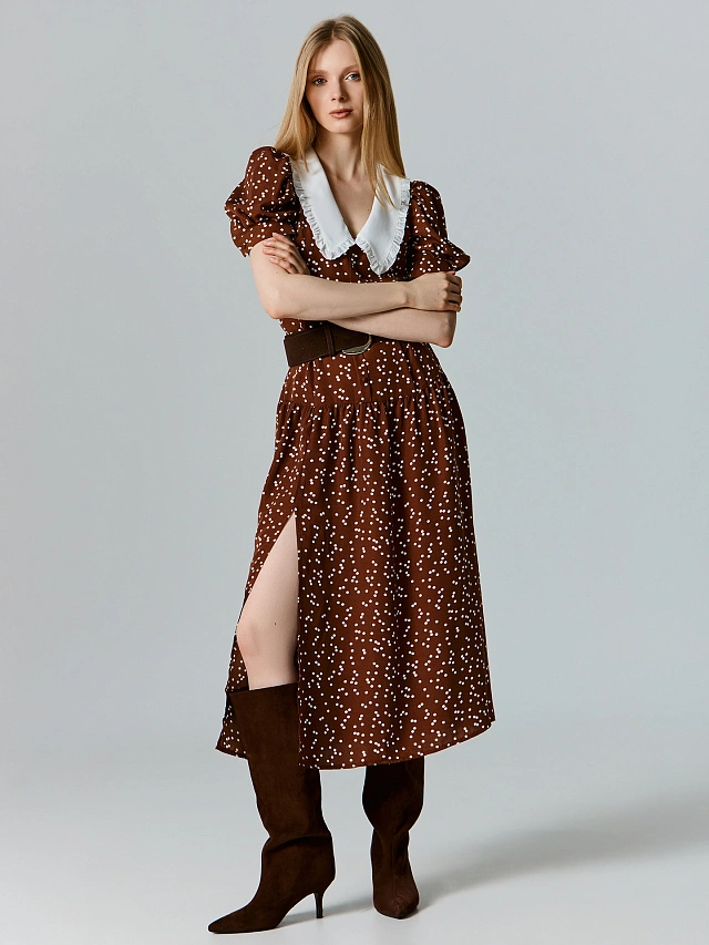 Платье миди женское приталенное с воротником - 5