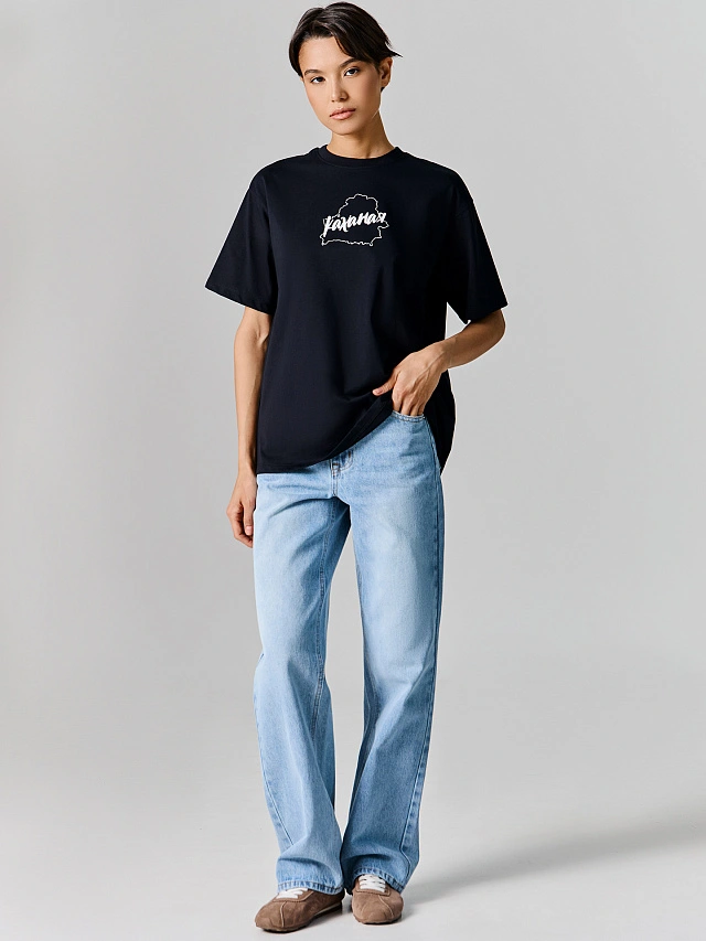 Футболка женская оверсайз черная с надписью "Каханая" - 3