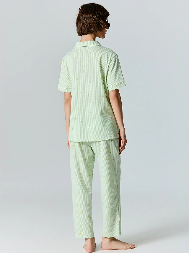 Костюм домашний женский зеленый в полоску - 3