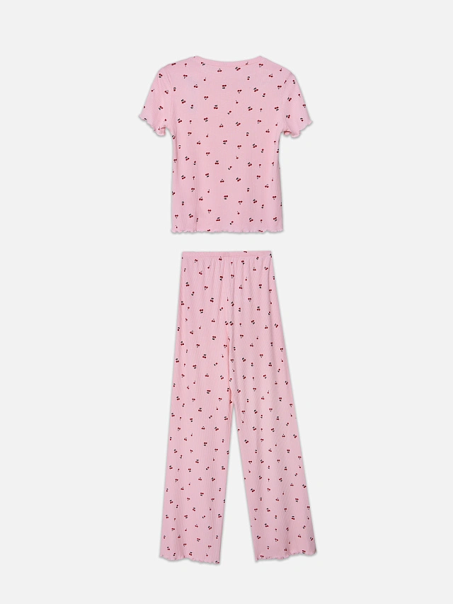 Комплект домашний женский розовый с принтом вишенки - 11