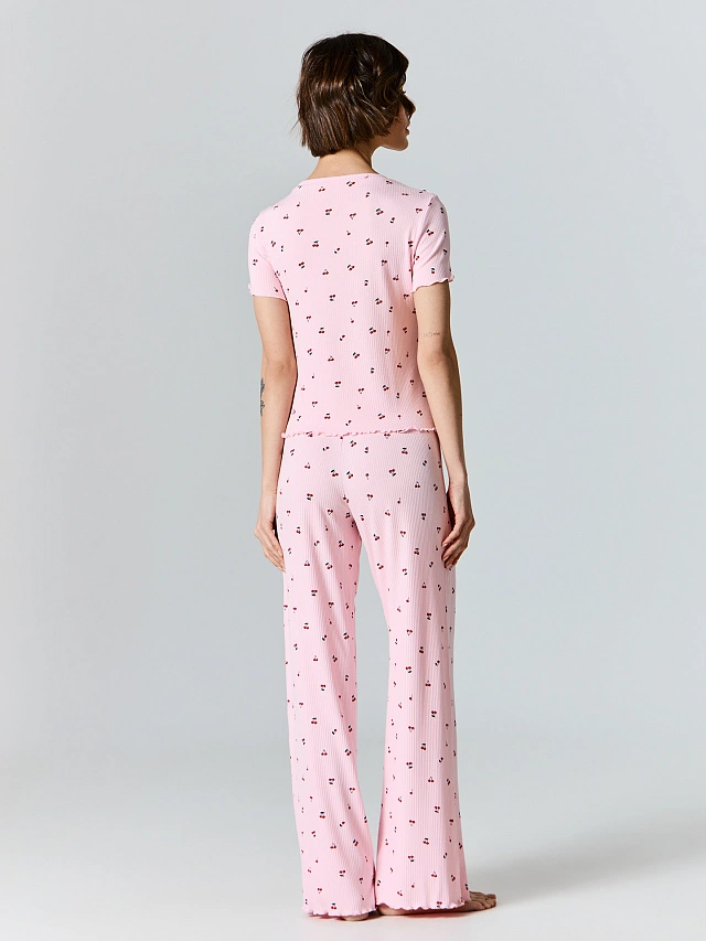 Комплект домашний женский розовый с принтом вишенки - 4