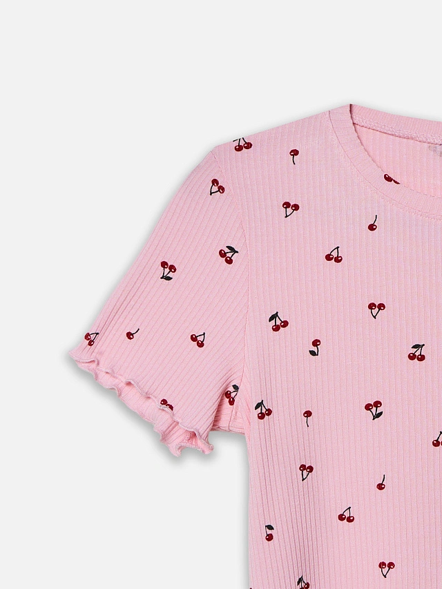 Комплект домашний женский розовый с принтом вишенки - 10