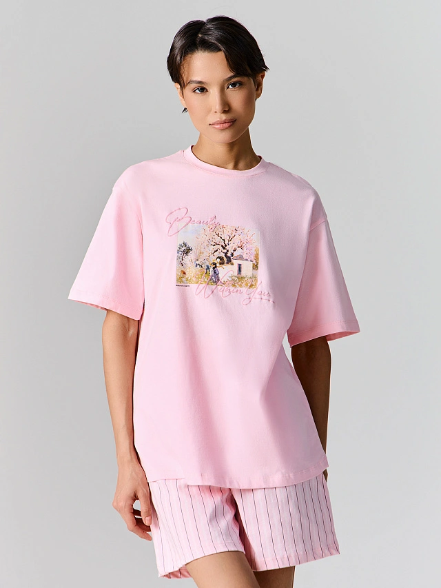 Комплект домашний женский розовый: джемпер и шорты - 3