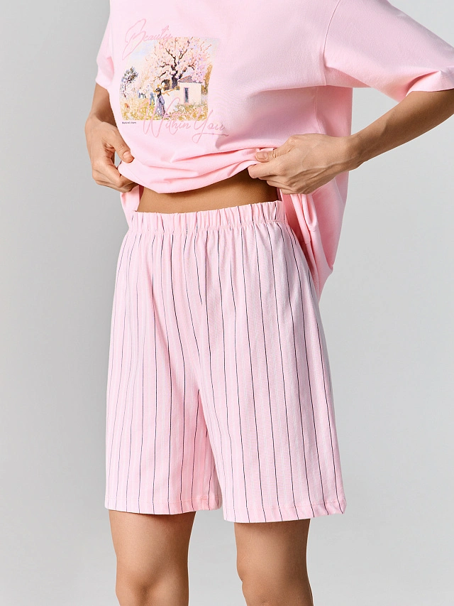 Комплект домашний женский розовый: джемпер и шорты - 5