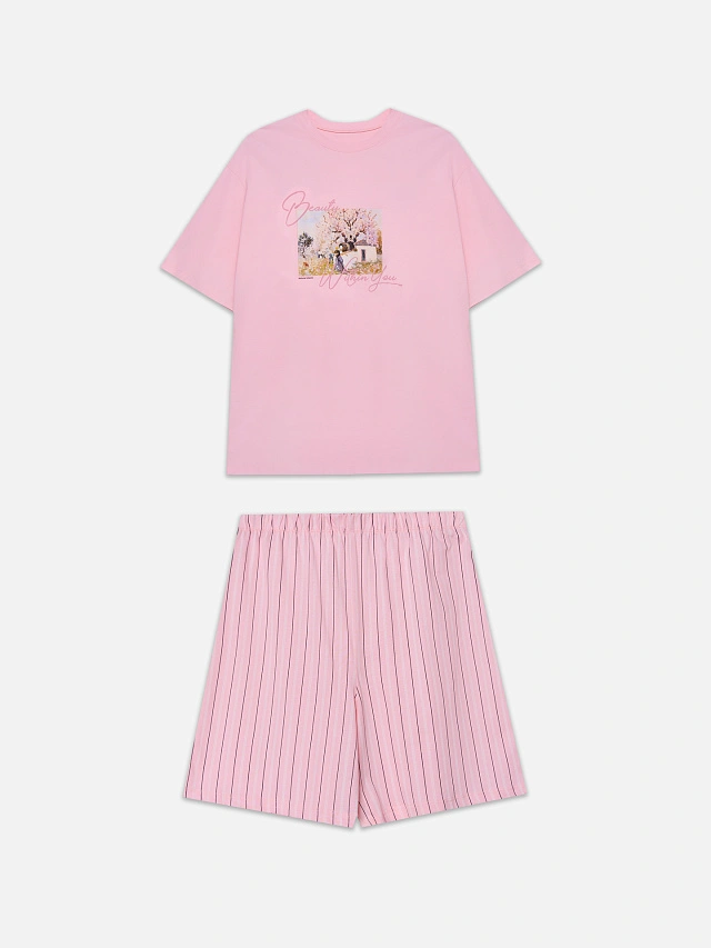 Комплект домашний женский розовый: джемпер и шорты - 6