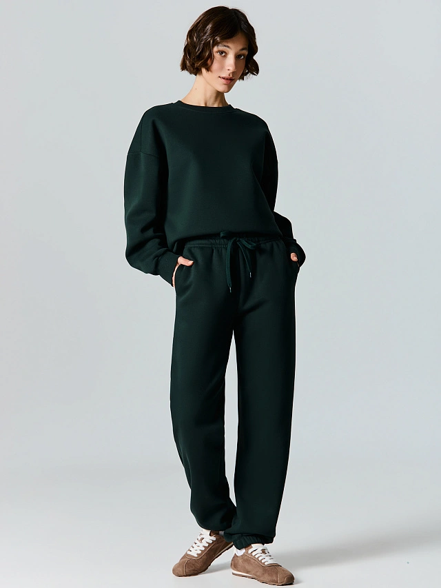 Теплый комплект женский зеленый с начесом - 5