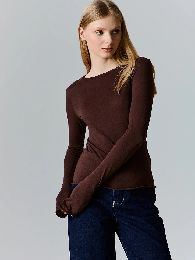 Лонгслив женский коричневый - 5