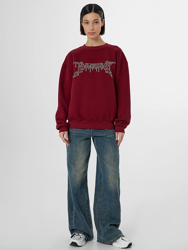 Теплый свитшот женский бордовый с начесом - 3