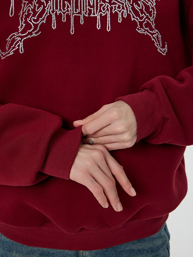 Теплый свитшот женский бордовый с начесом - 6