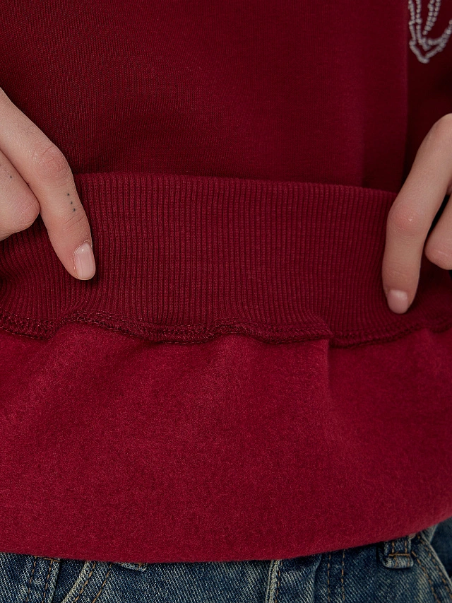 Теплый свитшот женский бордовый с начесом - 7
