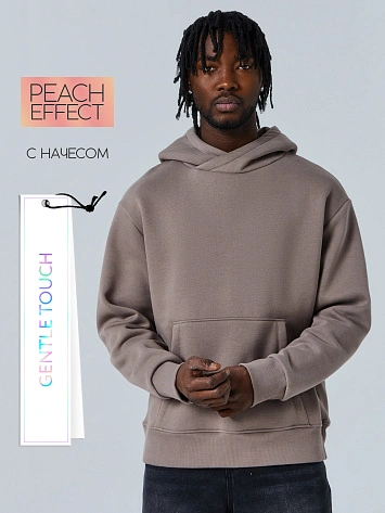 Теплое худи мужское серое с начесом