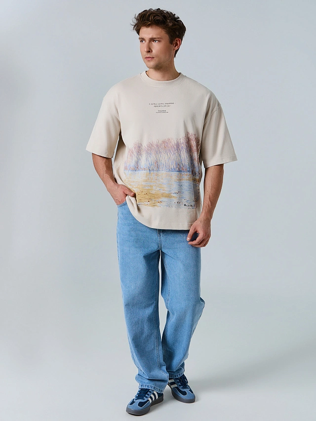 Футболка мужская серая с принтом "Клод Моне. Конькобежцы в Живерни" - 2