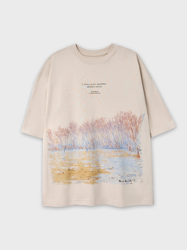 Футболка мужская серая с принтом "Клод Моне. Конькобежцы в Живерни" - 4