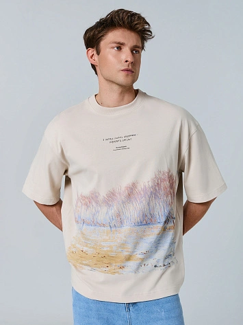 Футболка мужская серая с принтом "Клод Моне. Конькобежцы в Живерни"