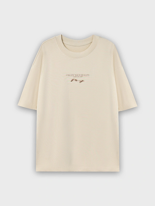 Футболка мужская бежевая с художественным принтом - 7