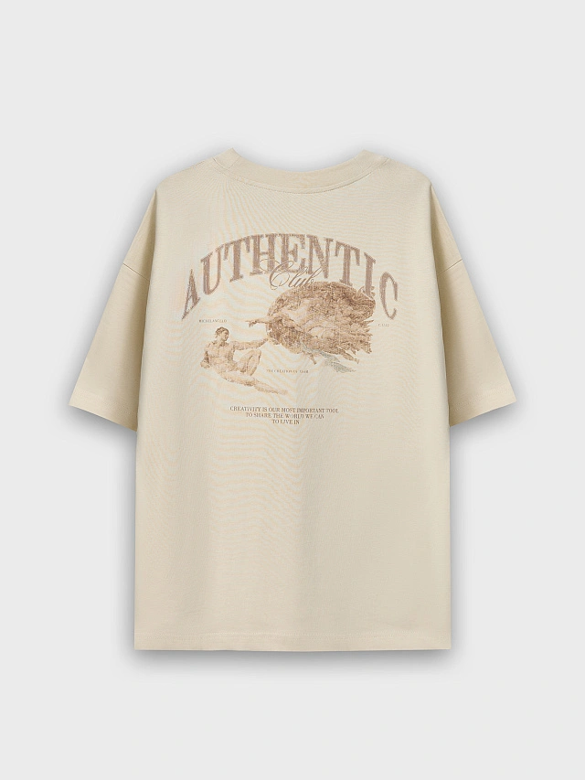 Футболка мужская бежевая с художественным принтом - 10