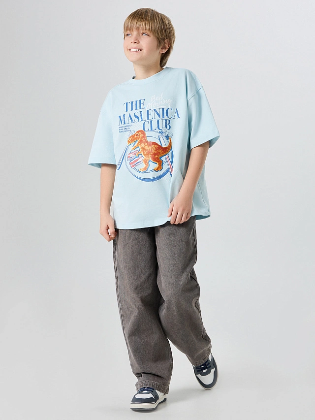 Футболка для мальчиков голубая "The Maslenica club" - 2