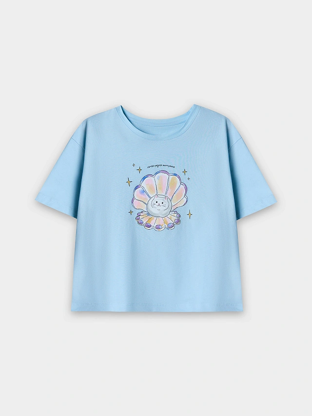 Комплект домашний женский голубой с принтом - 5