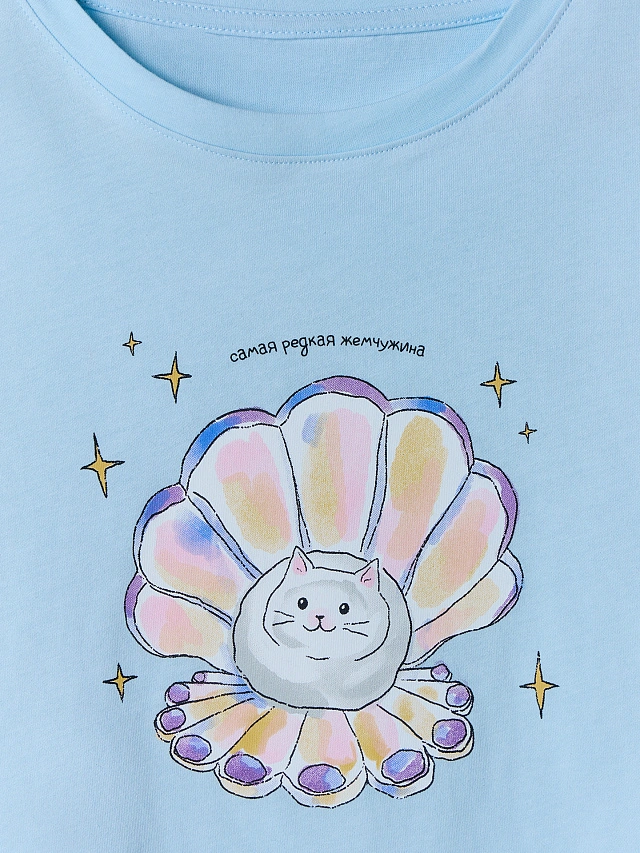 Комплект домашний женский голубой с принтом - 6