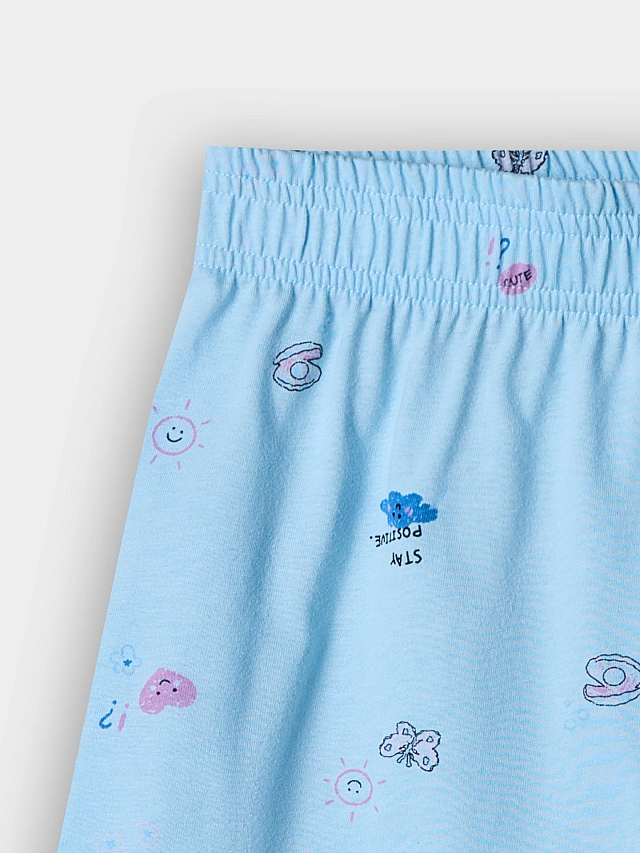 Комплект домашний женский голубой с принтом - 10