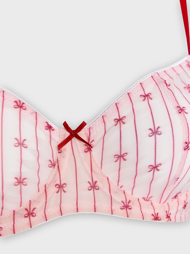 Бюстгальтер женский балконет розовый с кружевом - 9