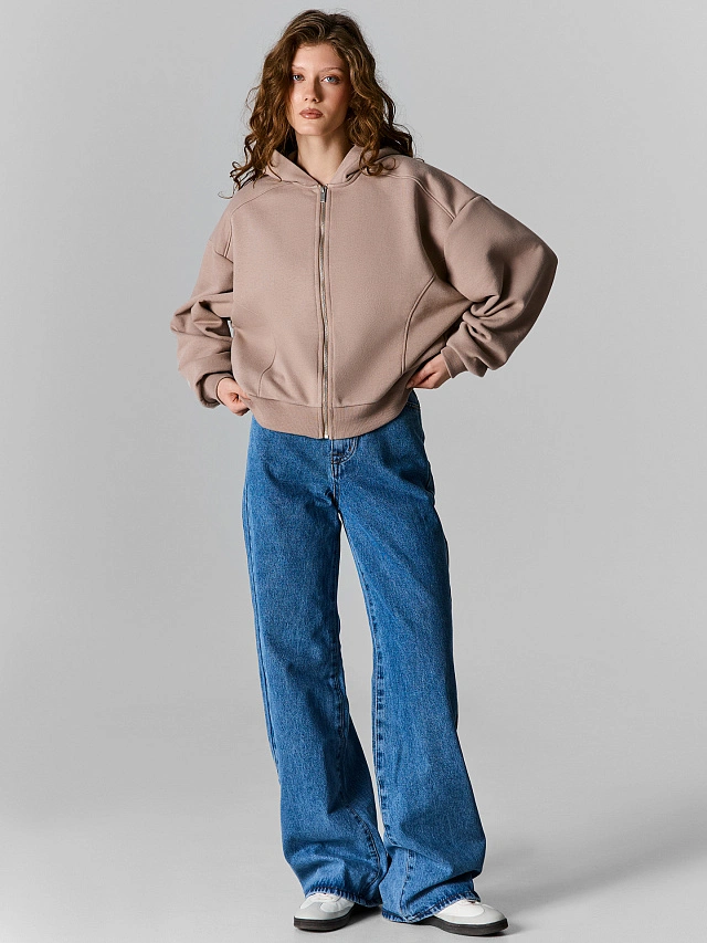 Толстовка женская бежевая на молнии - 3