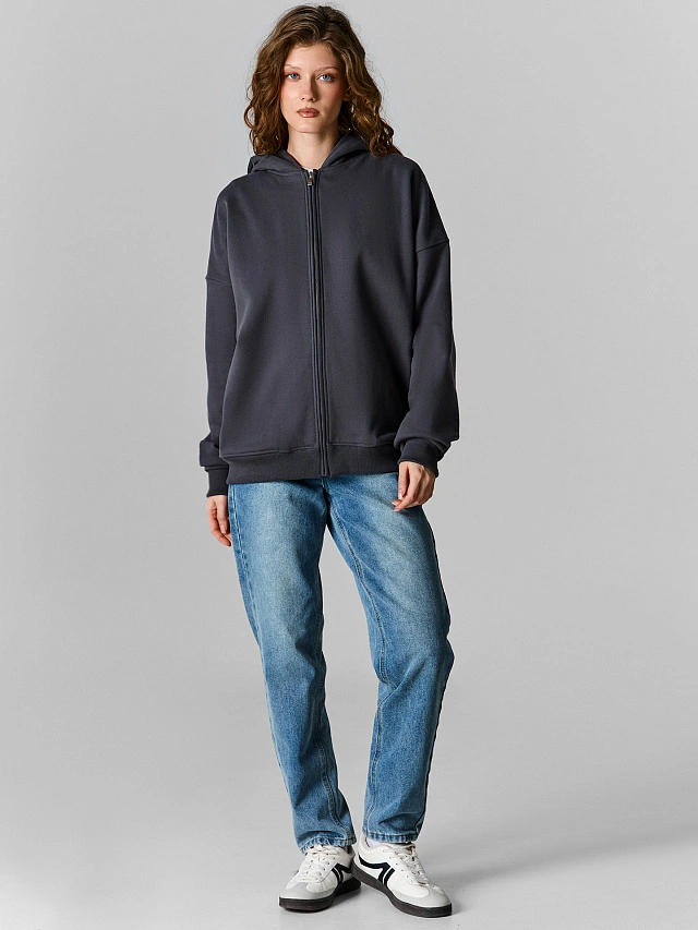 Теплая толстовка женская серая с начесом - 5