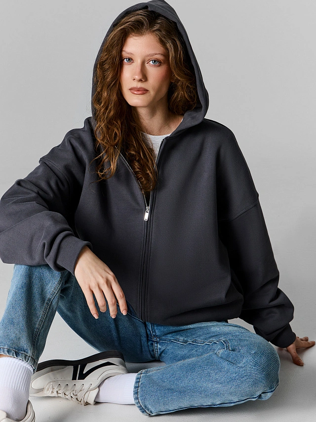 Теплая толстовка женская серая с начесом - 7