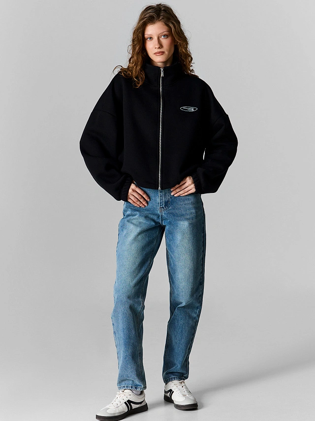 Теплая толстовка женская черная на молнии с начесом - 4