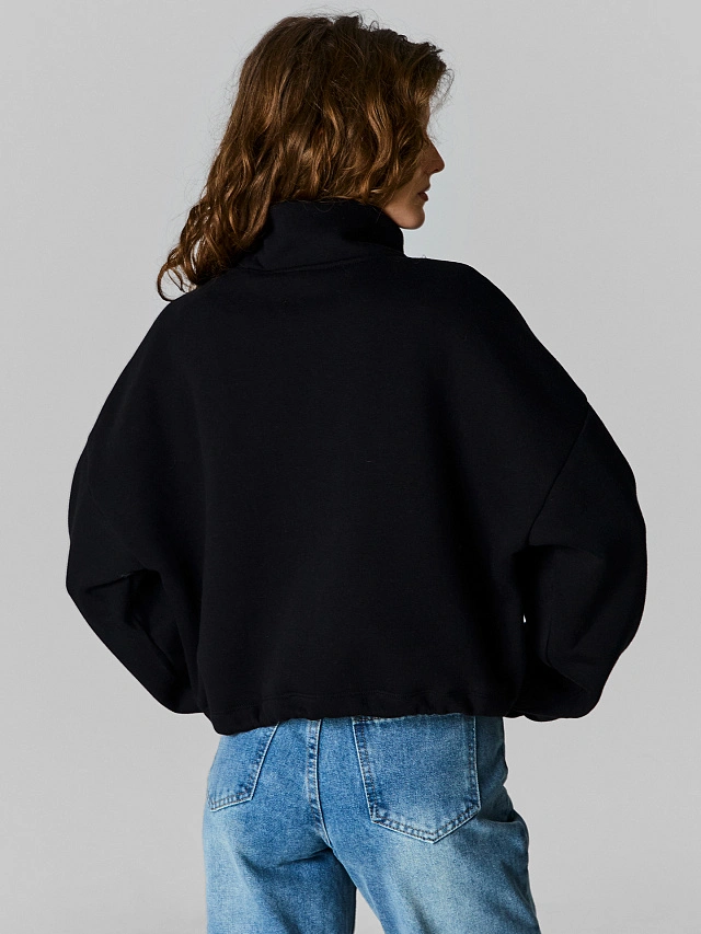 Теплая толстовка женская черная на молнии с начесом - 6