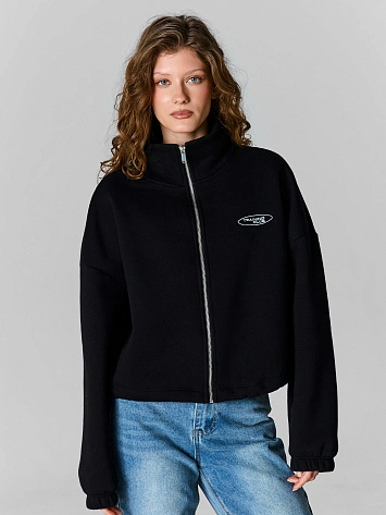 Теплая толстовка женская черная на молнии с начесом