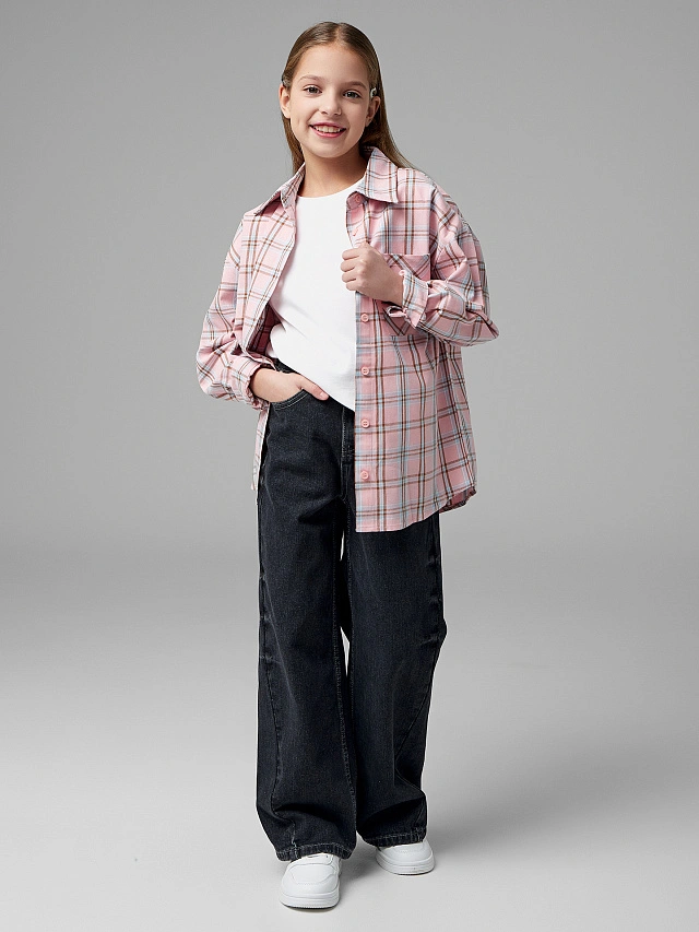 Джинсы для девочек серые Wide leg - 2