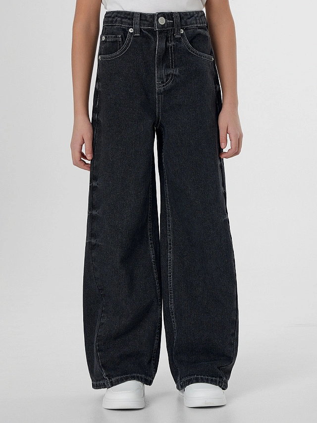 Джинсы для девочек серые Wide leg - 3