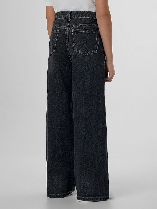 Джинсы для девочек серые Wide leg - 4